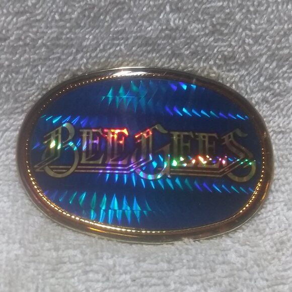 Bee Gees Belt Buckle Pacific 1977 Prizm Blue Gold Oval Mint Condition Rare Find - Picture 1 of 12